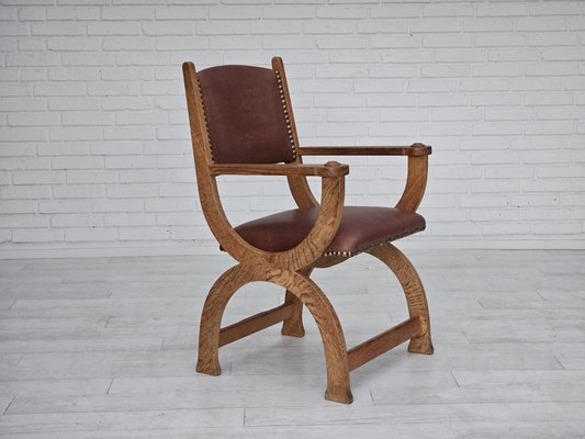 Danish Leather and Oak Armchair, 1950s-TMW-1703975