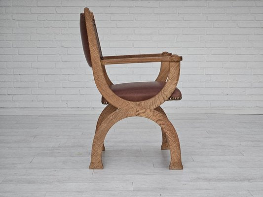 Danish Leather and Oak Armchair, 1950s-TMW-1703975