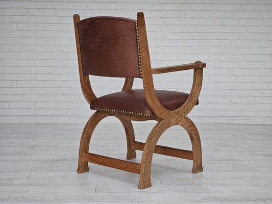 Danish Leather and Oak Armchair, 1950s-TMW-1703975