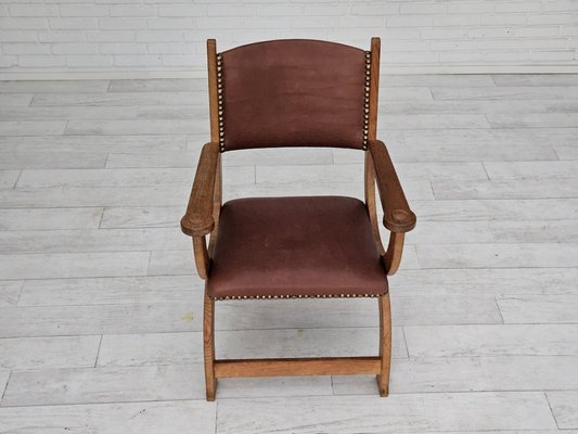 Danish Leather and Oak Armchair, 1950s-TMW-1703975