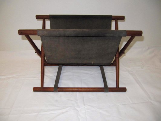 Danish Leather and Teak Newspaper Rack, 1960s-VA-716713