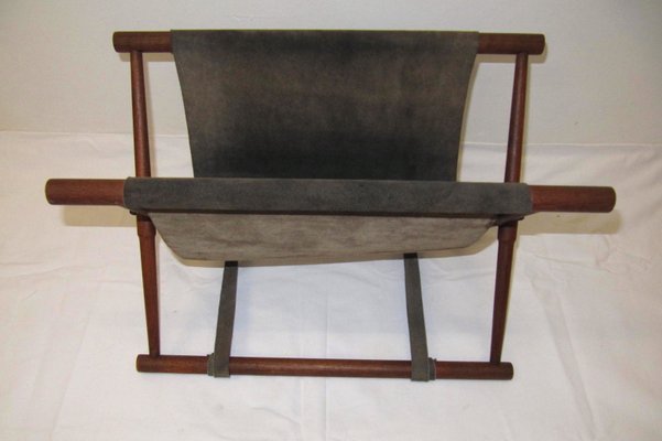 Danish Leather and Teak Newspaper Rack, 1960s-VA-716713