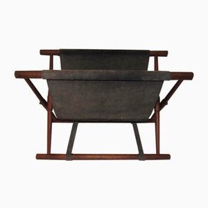 Danish Leather and Teak Newspaper Rack, 1960s-VA-716713