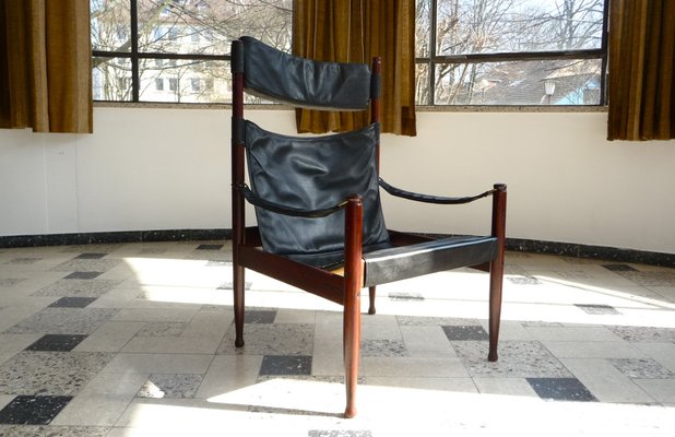 Danish Leather High Back Safari Armchair by Erik Wørts for Niels Eilersen, 1960s-JP-1725669