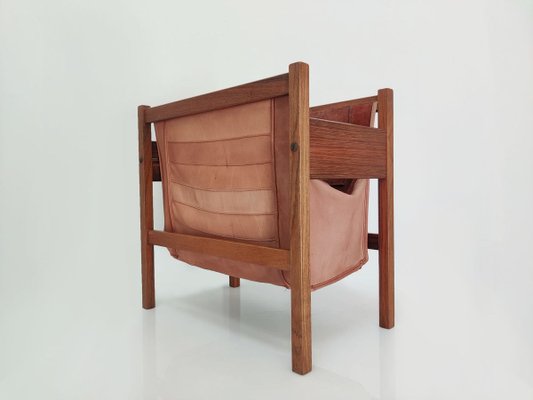 Danish Leather & Rosewood Magazine Rack, 1960s-JJT-831938