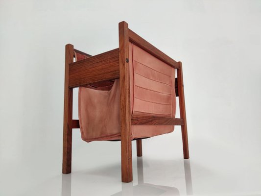 Danish Leather & Rosewood Magazine Rack, 1960s-JJT-831938