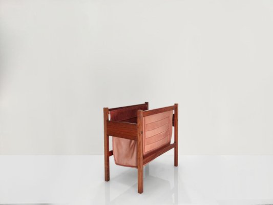 Danish Leather & Rosewood Magazine Rack, 1960s-JJT-831938