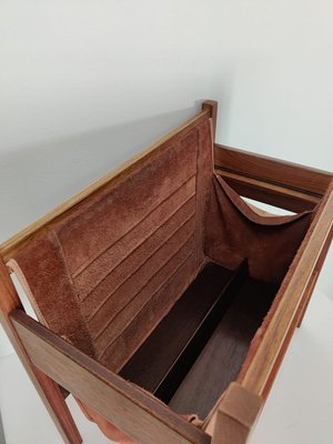 Danish Leather & Rosewood Magazine Rack, 1960s-JJT-831938