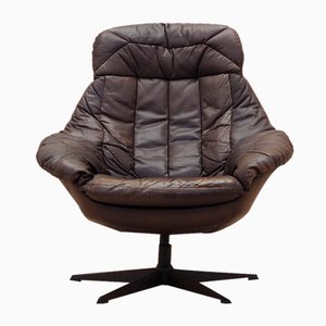 Danish Leather Swivel Armchair by H.W. Klein for Bramin, 1960s-VND-1755772