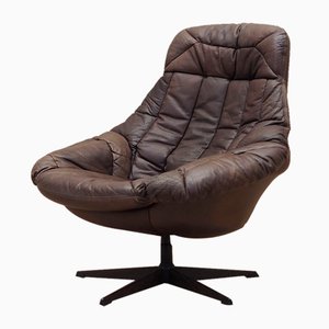 Danish Leather Swivel Armchair by H.W. Klein for Bramin, 1960s-VND-1755765