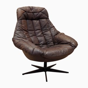 Danish Leather Swivel Armchair by H.W. Klein for Bramin, 1960s-VND-1757991