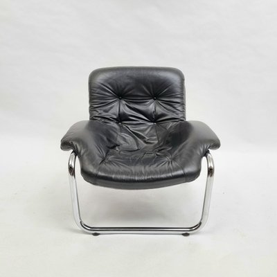 Danish Lounge Chair in Black Leather, 1970s-QQA-1257205