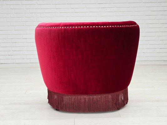 Danish Lounge Chair in Cherry-Red Velour Fabric, 1970s-TMW-2016411