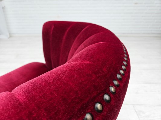 Danish Lounge Chair in Cherry-Red Velour Fabric, 1970s-TMW-2016411