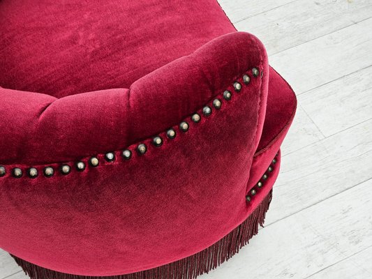 Danish Lounge Chair in Cherry-Red Velour Fabric, 1970s-TMW-2016411