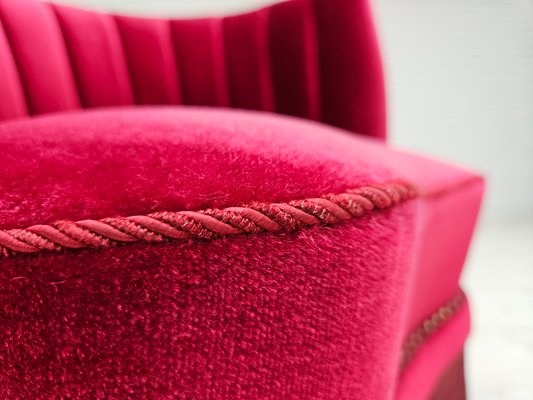 Danish Lounge Chair in Cherry-Red Velour Fabric, 1970s-TMW-2016411