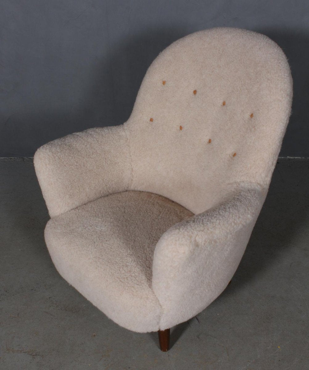 Danish Lounge Chair in Lambswool, 1940s