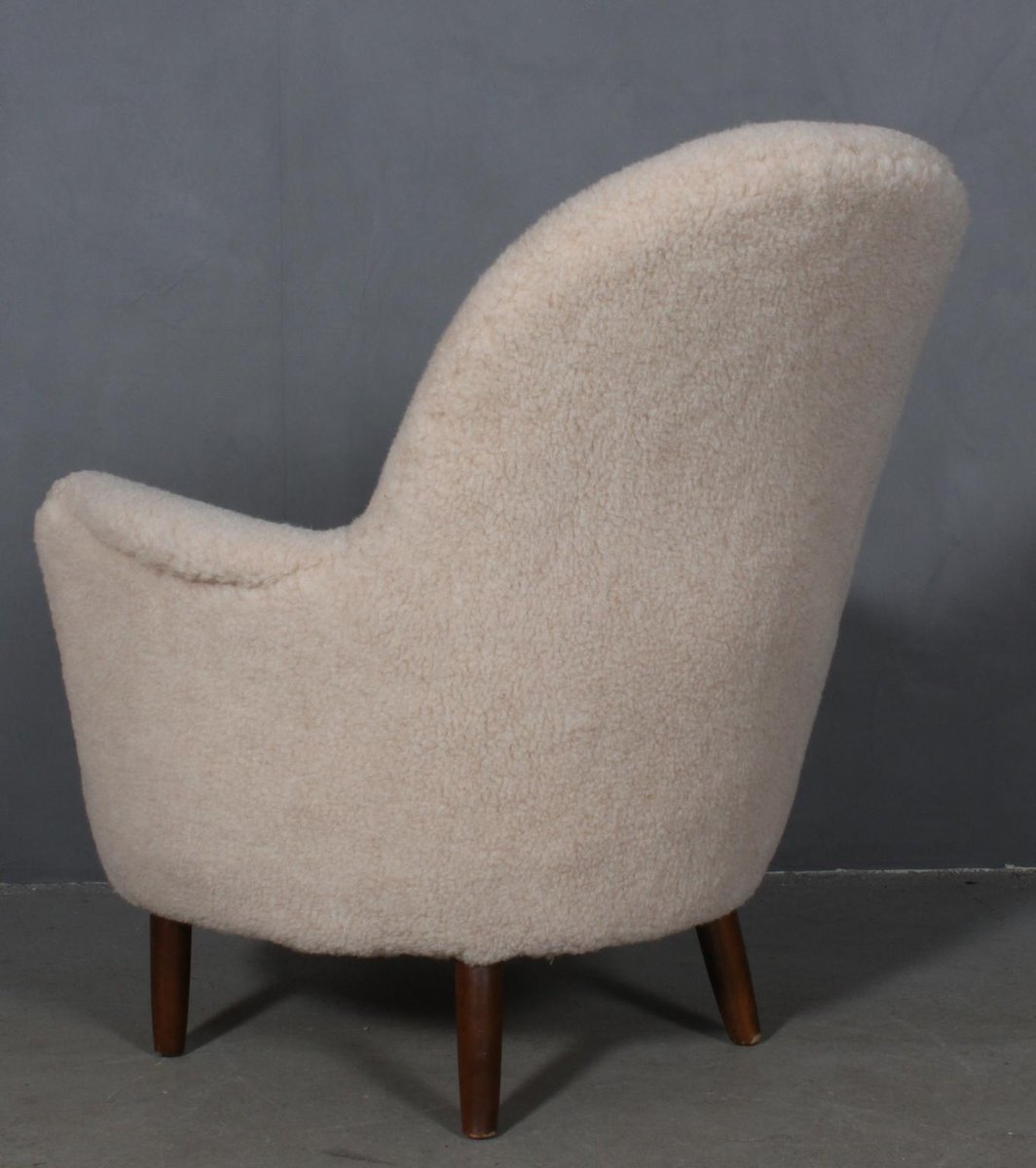 Danish Lounge Chair in Lambswool, 1940s