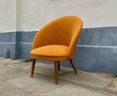 Danish Lounge Chair in Orange Wool and Teak, 1960s-LCR-1257613