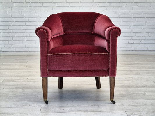 Danish Lounge Chair in Velour with Ash Legs, 1950s-TMW-1821040