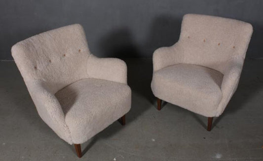 Danish Lounge Chairs in Lambswool, 1940s, Set of 2