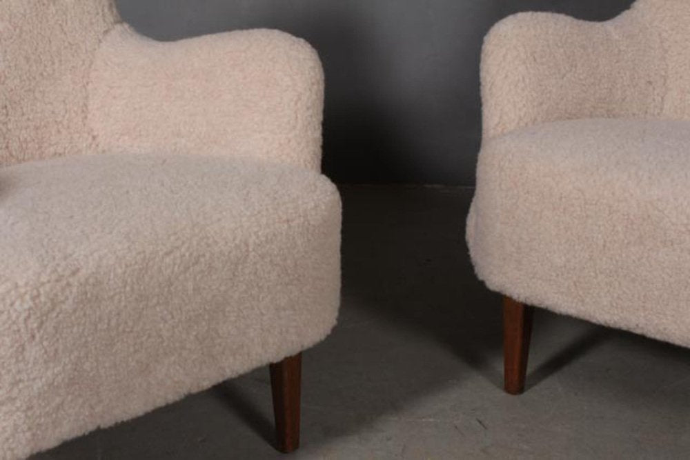 Danish Lounge Chairs in Lambswool, 1940s, Set of 2