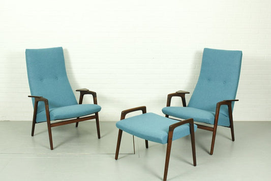 Danish Lounge Chairs with Ottoman by Yngve Ekström for Pastoe, 1960s, Set of 3