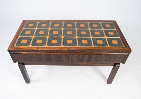 Danish Low Chest in Rosewood with Tiles, 1960s-UY-952735