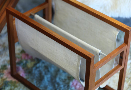 Danish Magazine Rack Teak in Linen by Henning Wind Hansen for Sika Møbler, 1960s