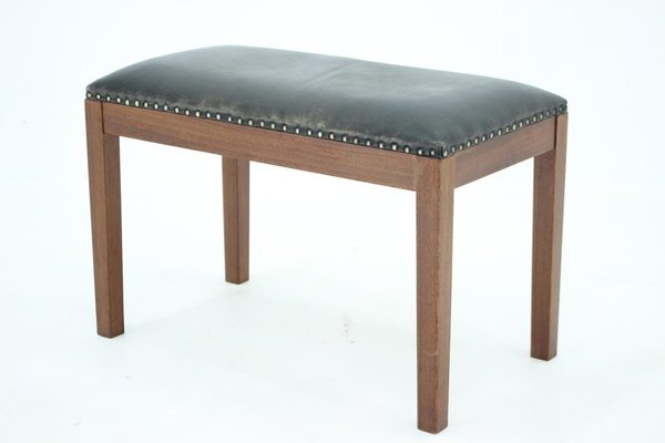 Danish Mahogany Leather Stool, 1940s-TZ-1324162