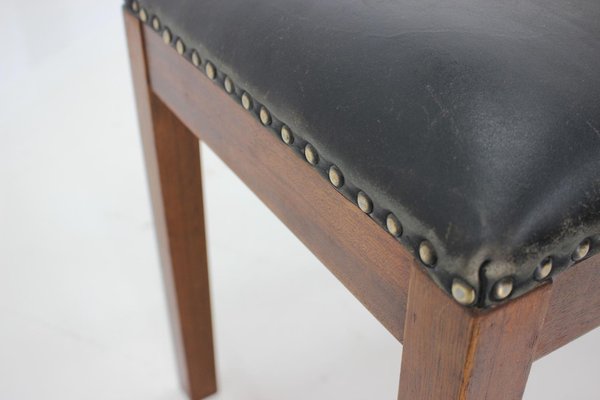 Danish Mahogany Leather Stool, 1940s-TZ-1324162