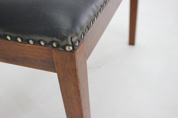 Danish Mahogany Leather Stool, 1940s-TZ-1324162