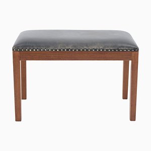 Danish Mahogany Leather Stool, 1940s-TZ-1324162