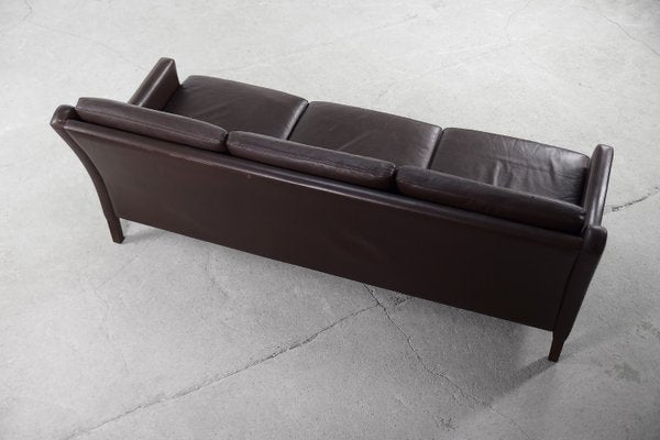 Danish Mid-Century Modern 3-Seater Chocolate Leather Sofa, 1960s-ZAA-1268381