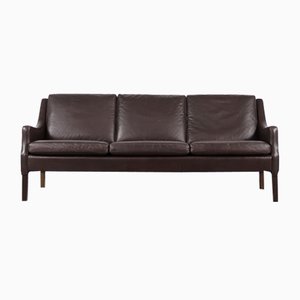 Danish Mid-Century Modern 3-Seater Chocolate Leather Sofa, 1960s-ZAA-1268381