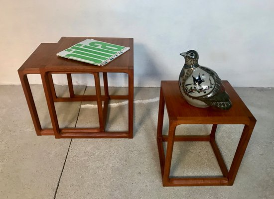 Danish Minimalist Cube Teak Nesting Tables by Aksel Kjersgaard 1960s, Set of 3-JP-776536