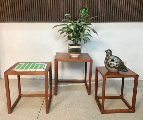 Danish Minimalist Cube Teak Nesting Tables by Aksel Kjersgaard 1960s, Set of 3-JP-776536