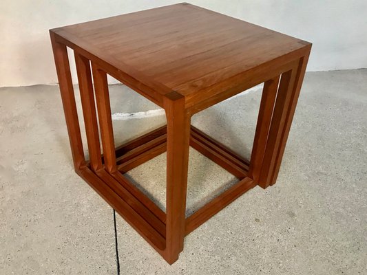 Danish Minimalist Cube Teak Nesting Tables by Aksel Kjersgaard 1960s, Set of 3-JP-776536