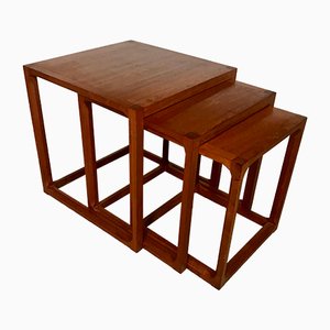 Danish Minimalist Cube Teak Nesting Tables by Aksel Kjersgaard 1960s, Set of 3-JP-776536