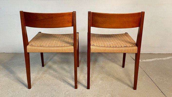 Danish Minimalist Model Pia Teak Dining Chairs with Paper Cord Seats by Poul Cadovius for Royal Persiennen, 1958, Set of 2-JP-1084346