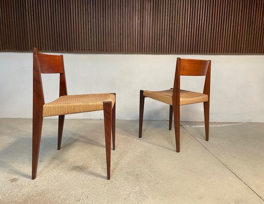 Danish Minimalist Model Pia Teak Dining Chairs with Paper Cord Seats by Poul Cadovius for Royal Persiennen, 1958, Set of 2-JP-1084346