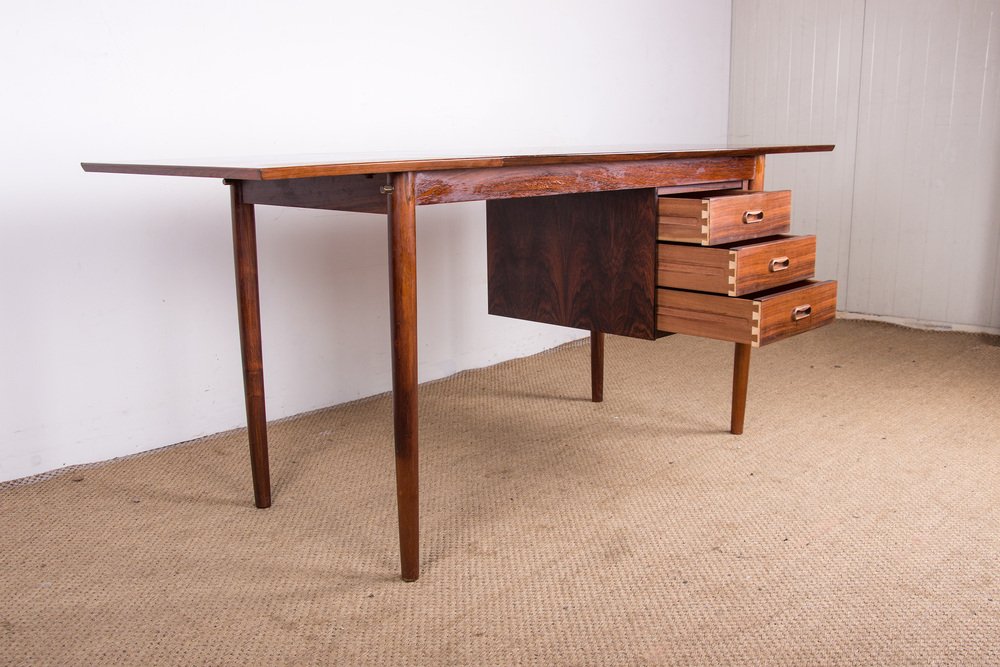 Danish Model 0S 51 Rosewood Desk with Extension and Floating Box by Arne Vodder for Sigh & Son, 1960s