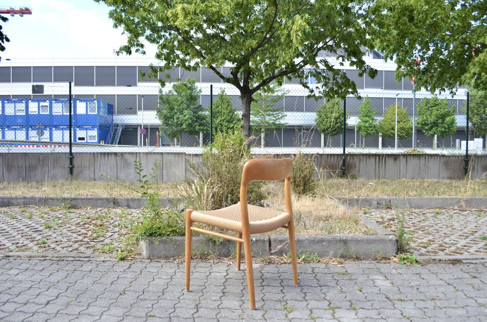 Danish Model 75 Oak Dining Papercord Chair for J.L. Møllers by Niels Otto (N. O.) Møller, 1970s, Set of 4