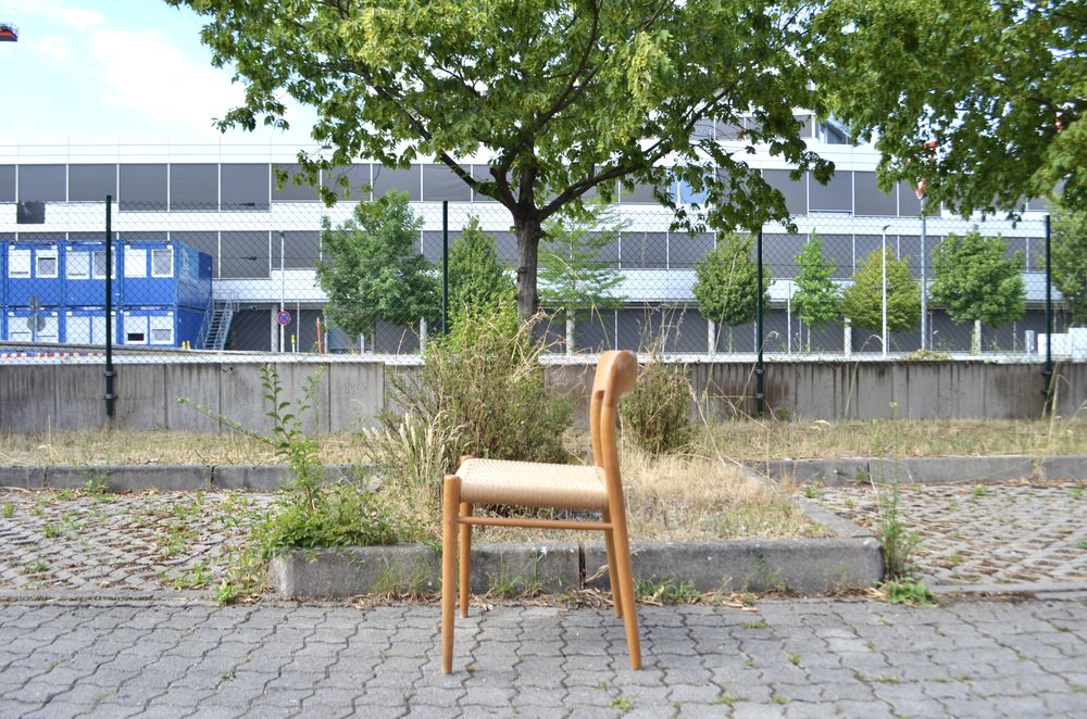 Danish Model 75 Oak Dining Papercord Chair for J.L. Møllers by Niels Otto (N. O.) Møller, 1970s, Set of 4