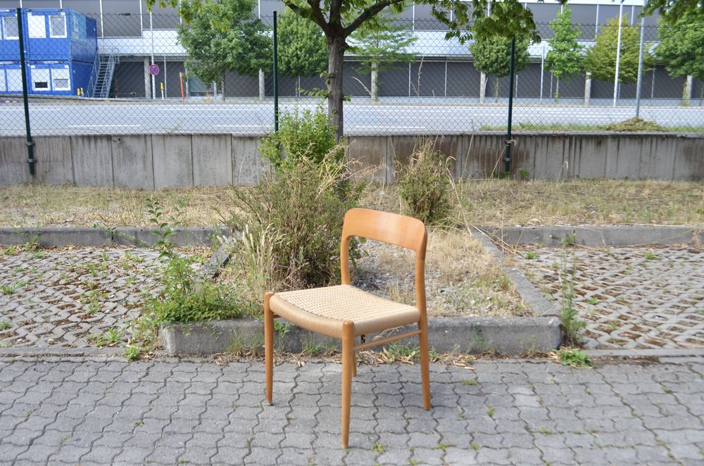 Danish Model 75 Oak Dining Papercord Chair for J.L. Møllers by Niels Otto (N. O.) Møller, 1970s, Set of 4