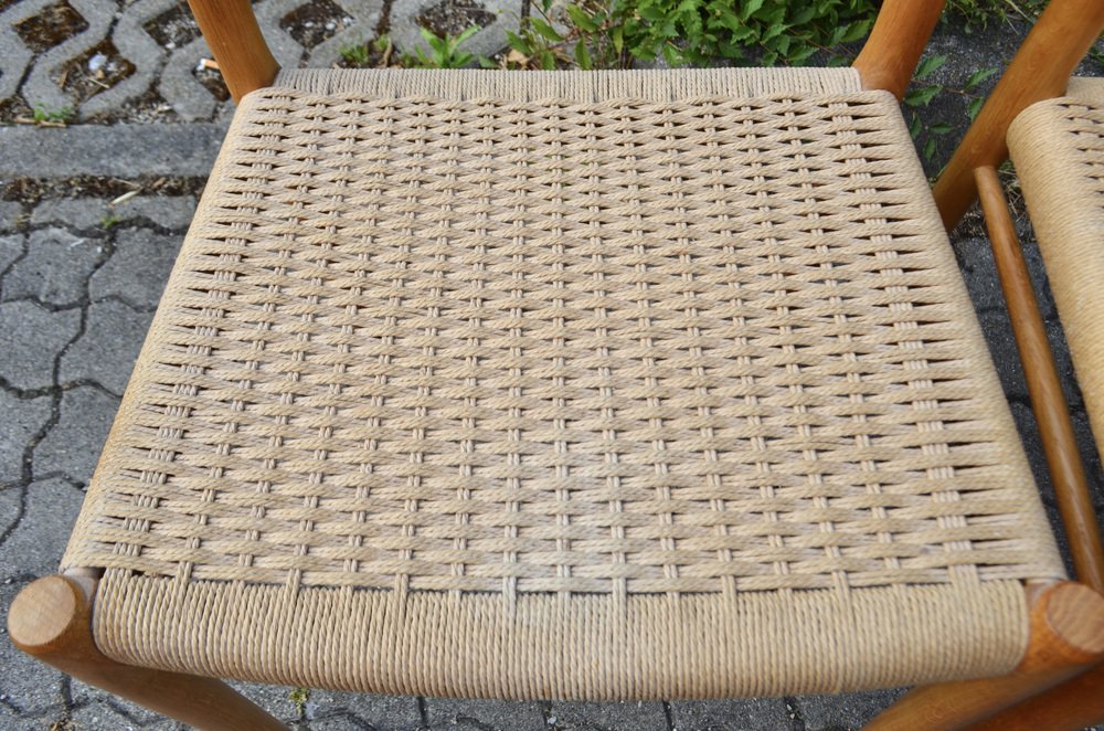 Danish Model 75 Oak Dining Papercord Chair for J.L. Møllers by Niels Otto (N. O.) Møller, 1970s, Set of 4