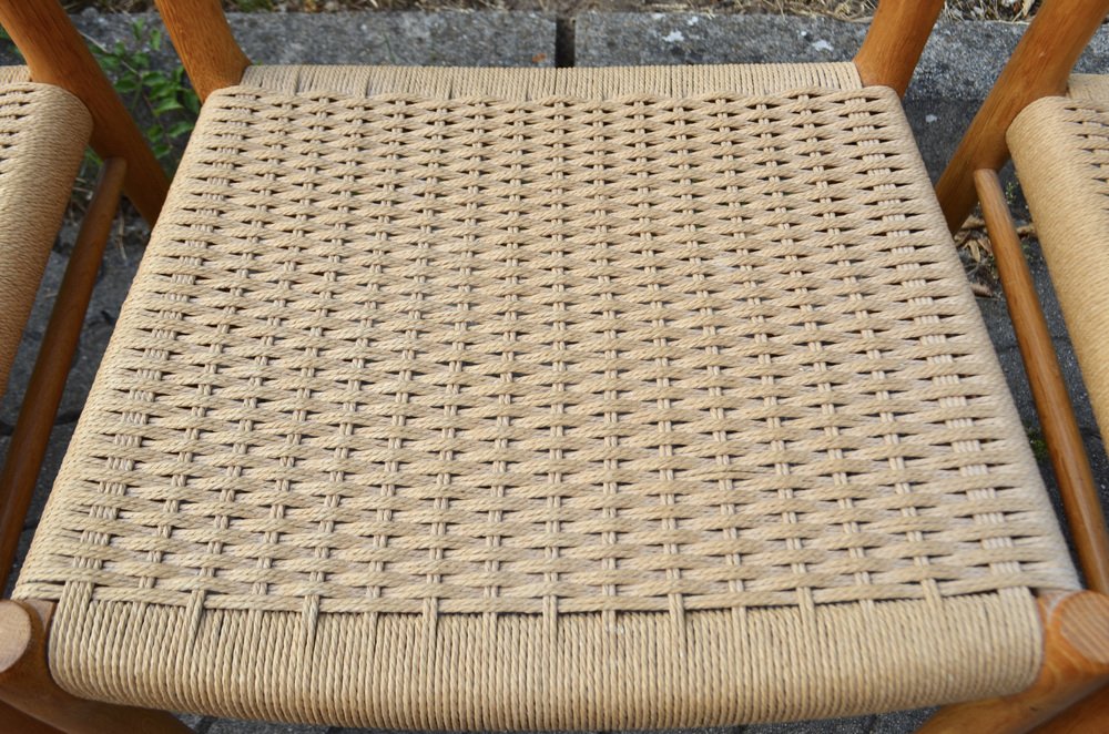 Danish Model 75 Oak Dining Papercord Chair for J.L. Møllers by Niels Otto (N. O.) Møller, 1970s, Set of 4