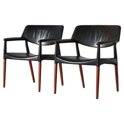 Danish Modern Armchairs in Teakwood & Leather attributed to Larsen & Bender Madsen, 1950s, Set of 2-WRF-1733733