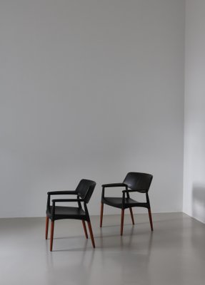 Danish Modern Armchairs in Teakwood & Leather attributed to Larsen & Bender Madsen, 1950s, Set of 2-WRF-1733733