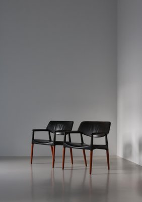 Danish Modern Armchairs in Teakwood & Leather attributed to Larsen & Bender Madsen, 1950s, Set of 2-WRF-1733733